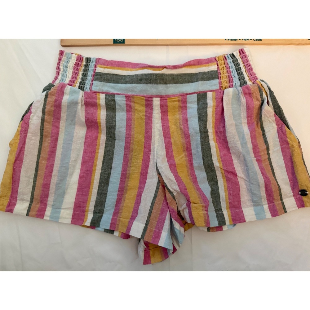 Roxy Womens Multi Color Striped Smocked Waist Summer Beach Shorts Size Medium